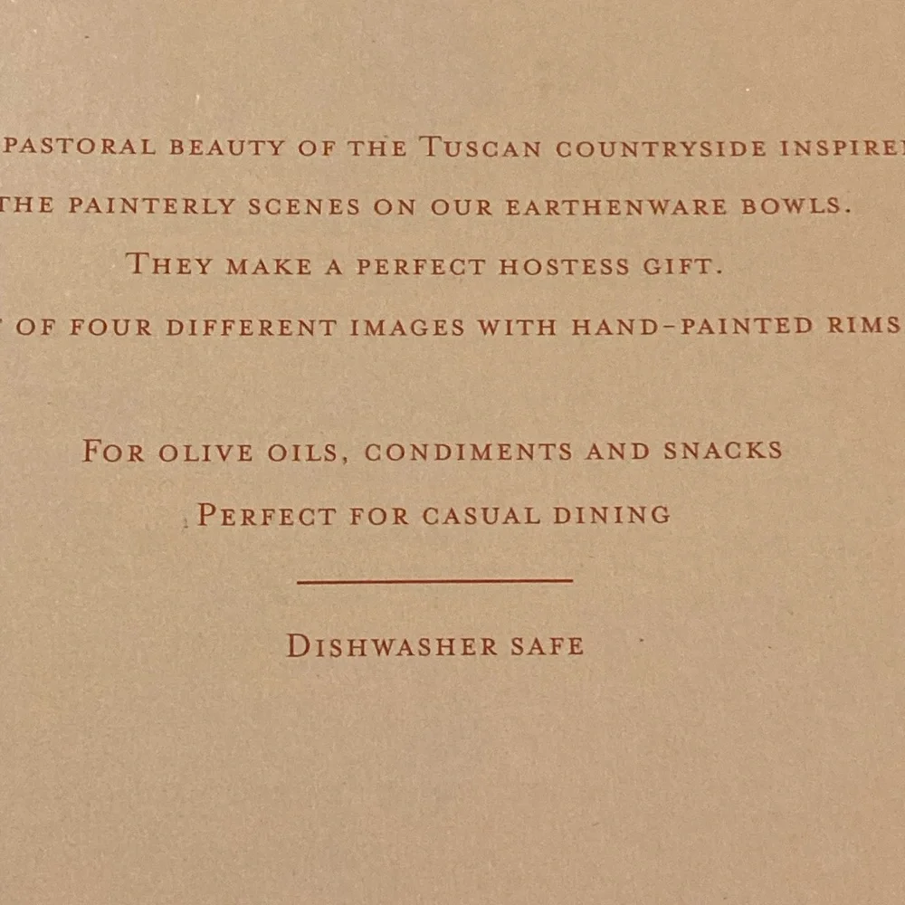 Williams-Sonoma Tuscan landscape, dipping bowls, set of four brand new! Gift!